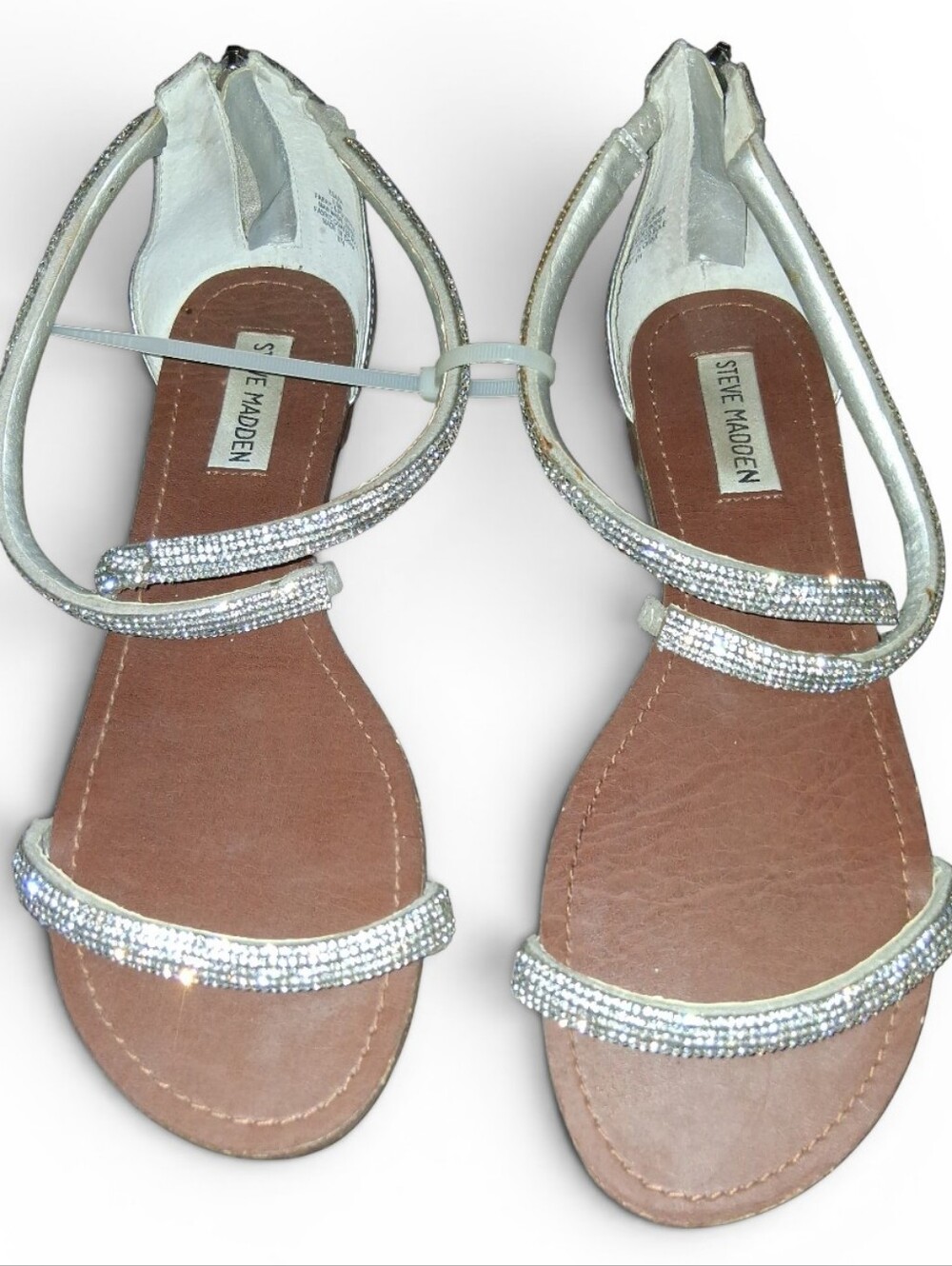 Steve Madden Silver Rhinestone Ankle-Strap Flat Sandals